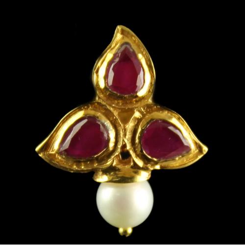 Silver Gold Plated Fancy Design Earring Red Pear Pearl Round 4.5mm
