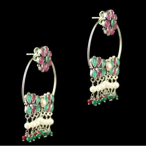 Silver Plated Earrings Green Pear Red Round  Pearl 4mm Pearl 6mm Pearl 4.5mm Green Cut