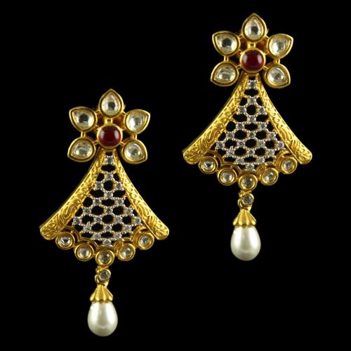Silver Gold Plated Fancy Design Earrings Drops Studded Zircon Stones