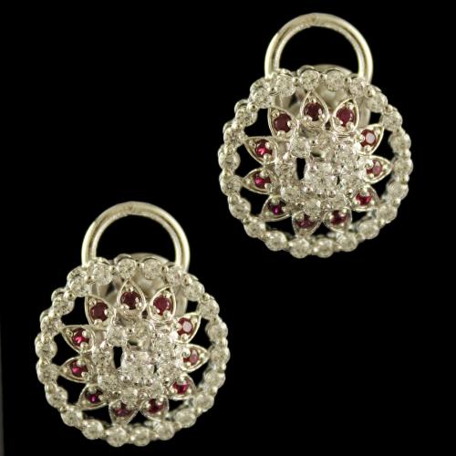 Sterling Silver Fancy Design Earring Casual Studded Red Onyx And Zircon Stones