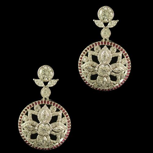 Sterling Silver Fancy Design Earring Drops Studded Red Onyx And Zircon Stones
