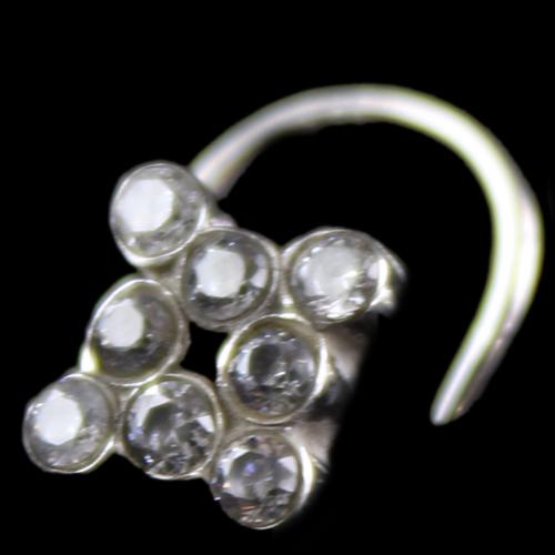 SIlver Fancy Design Nose pin Studded Multi Stones