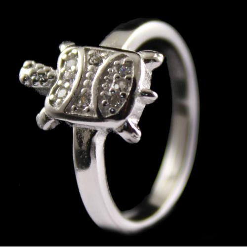 Silver Fancy Design Ring Studded Zircon Stones