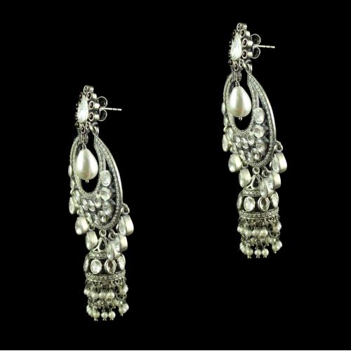 Silver Drops Design Polki Chandbali Earrings