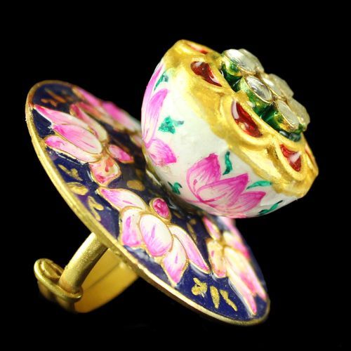 Silver Gold Plated Kuddan Stone Flower Design Rings