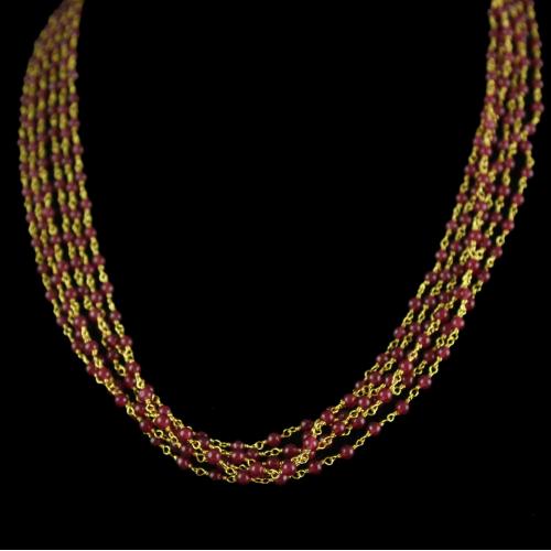 Silver Gold Plated Red Beads Bunch Chain