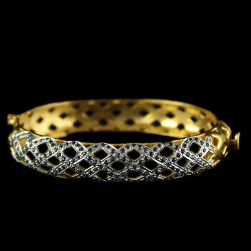 Silver Gold Plated Zircon Stone Screw Bangles