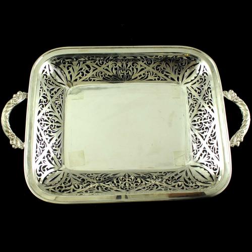 Rectangle Shaped Floral Silver Plate