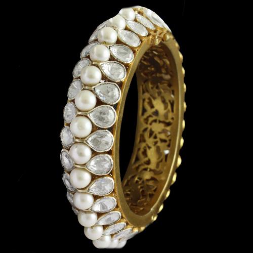 Silver Gold Plated Screw Bangle Kundhan And Pearls