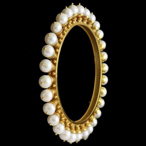 Silver Gold Plated  Bangle With Pearl