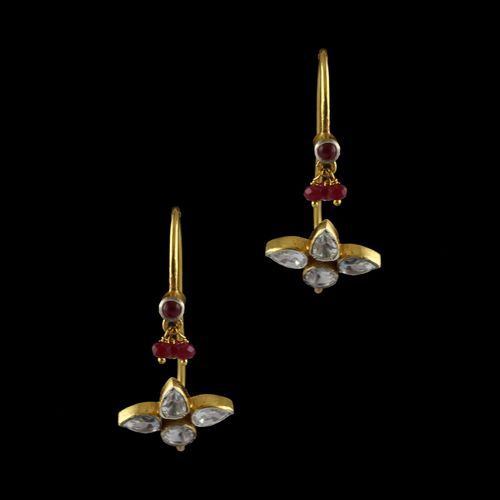 Gold Plated Cuff Earrings Studded Polki And Onex Beads