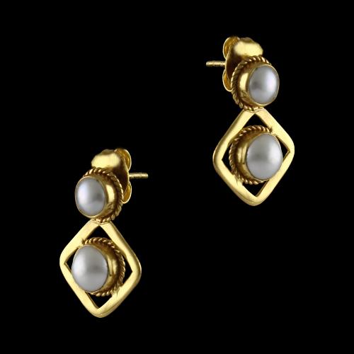 Silver Gold Plated Double Pearl Earrings