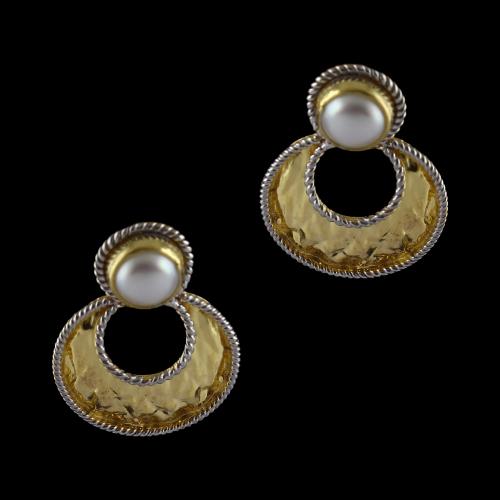 Gold Plated Chandbali Earrings With Pearls