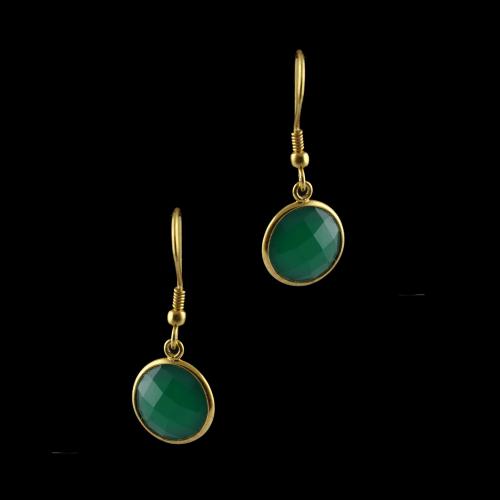 Silver Gold Plated Green Onyx Earrings