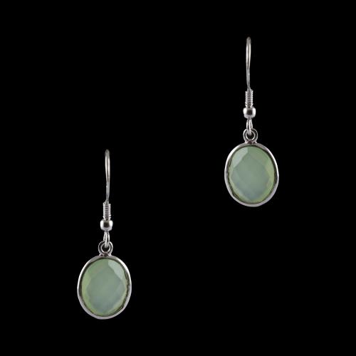 Silver Fancy Design Hanging Earrings Studded Green Onyx