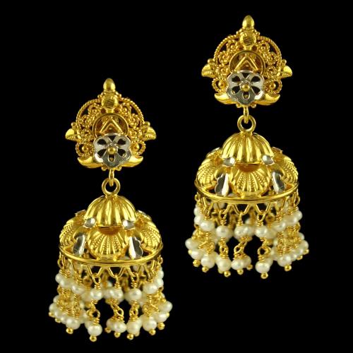 Silver Gold Plated Floral Design Earing Jhumka Studed Pearl And Pearl Beats