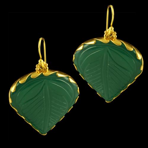 Silver Gold Plated Fancy Design Casual Earrings Studded Green Onys