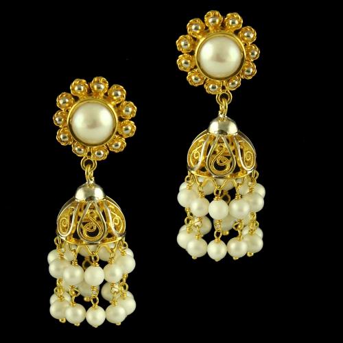Silver Gold Plated Fancy Design Earring Jhumka Studded Pearl And Pearl Beats