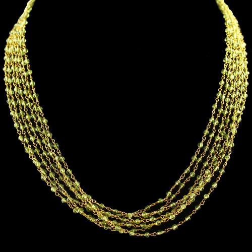 Silver Gold Plated Fancy Design  Chain And Necklace Peridot Beads