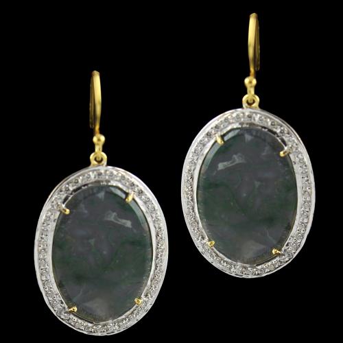 Gold Plated Earrings Studded Moss Agate And Zircon Stones