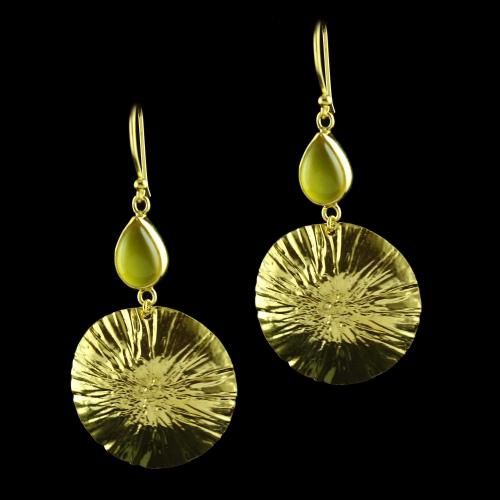 Silver Gold Plated Hanging Earring Studded Yellow Onyx Stones