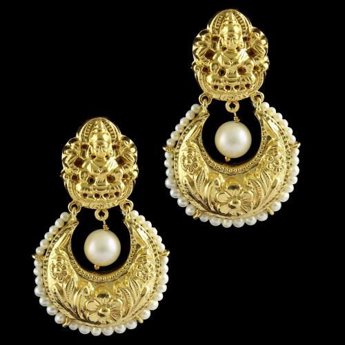 Silver Gold Plated Chandbali Design Drops Earring Pearls