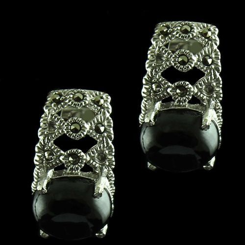 Silver Bali Earring Black Onyx