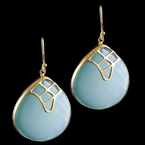 Silver Gold Plated Hanging Earring Chalcedony