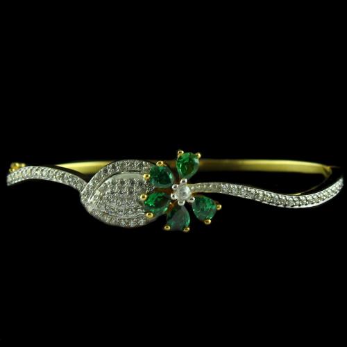 Gold Plated Casual Bracelets With Zircon Stones And Green Onyx