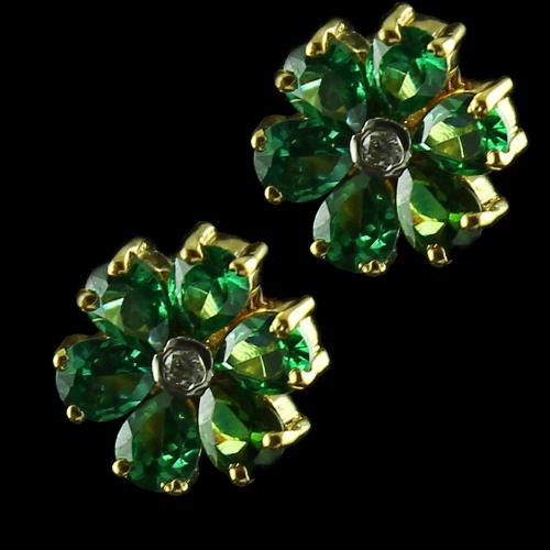 Silver Gold Plated Casual Earring Studded Green Zircon