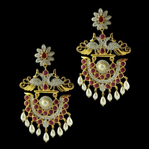 Gold Plated EArring Drops Studded red onyx with Pearls