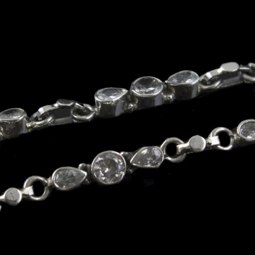 Silver Fancy Design Anklets Studded With White Zircon Stones