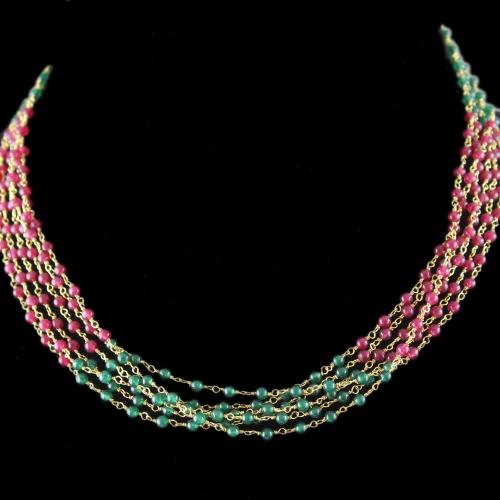 Silver Green And Red Bunch Necklace