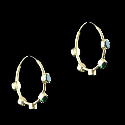 Silver Gold Plated Bali Earring Studded Green Onyx Stones