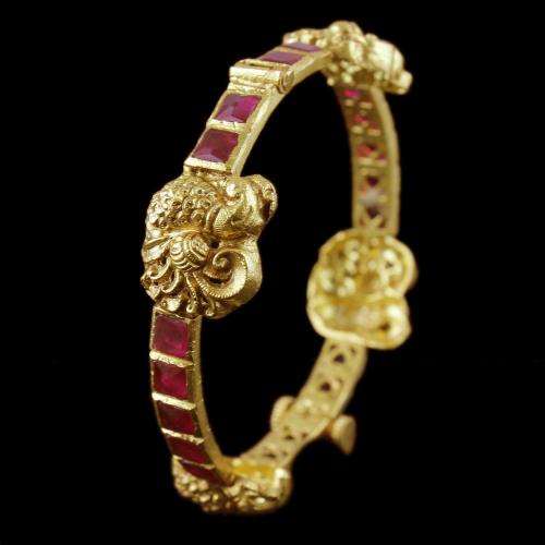 Gold Plated Antique Design Bangle Red Onyx Stones