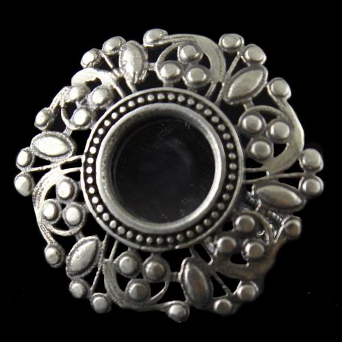 Silver Oxidized Floral Design Ring
