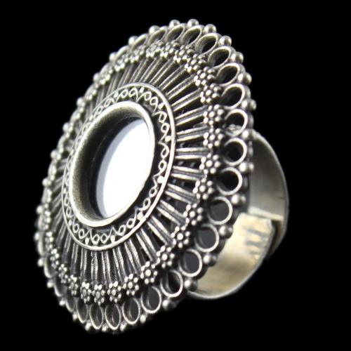 Silver Oxidized Floral Design Ring