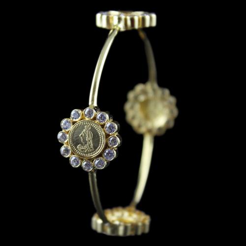 Silver Gold Plated Coin Bangle Studded Zircon Stone