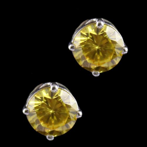Silver Casual Earring Studded Yellow Zircon Stone