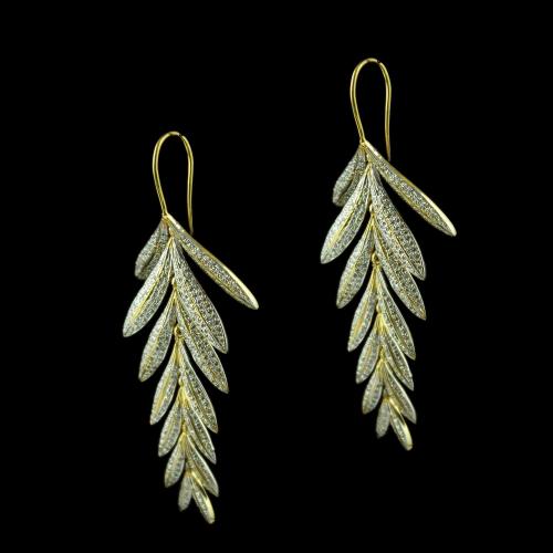 Gold Plated Leaf Design Hanging Earring Studded Zircon Stones