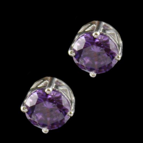 Silver Casual Earring Studded Violet Zircon Stone
