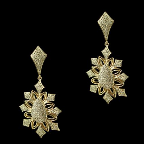 Rose Gold Floral Design Drops Earring Studded Zircon Stones