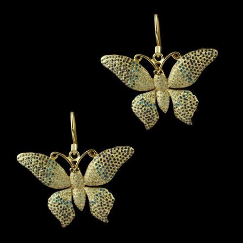 Rose Gold Butterfly Design Hanging Earring Studded Zircon Stones