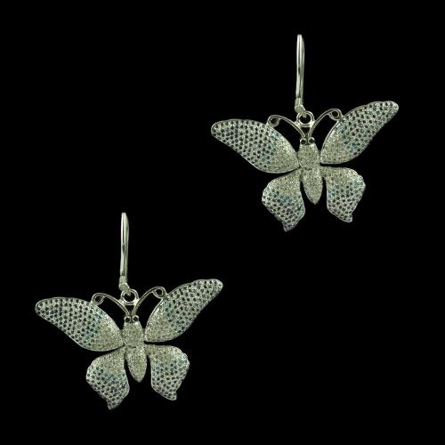 Silver Butterfly Design Design Hanging Earring Studded Zircon Stones