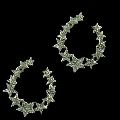 Silver Chandbali Earring Studded Zircon Stones