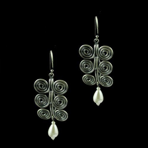 Silver Oxidized Hanging Earring Pearl Pear Beads