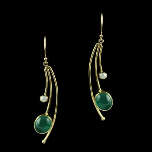 Rose Gold Hanging Earring Studded Green Onyx Stones
