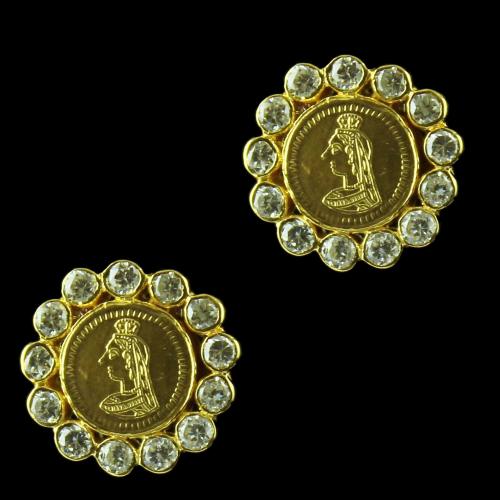 GOld Plated Coin Earring Studded Yellow Zircon Stones