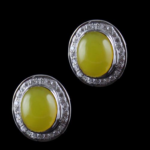 Silver Casual Earring Studded Yellow Onyx And Zircon Stone