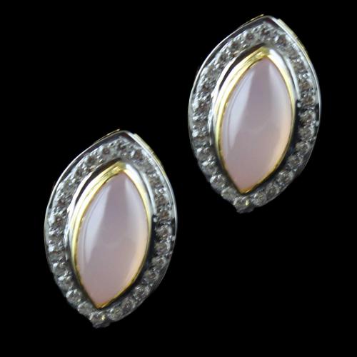 Gold Plated Casual Earring Studded Pink Onyx Stone And Zircon Stones